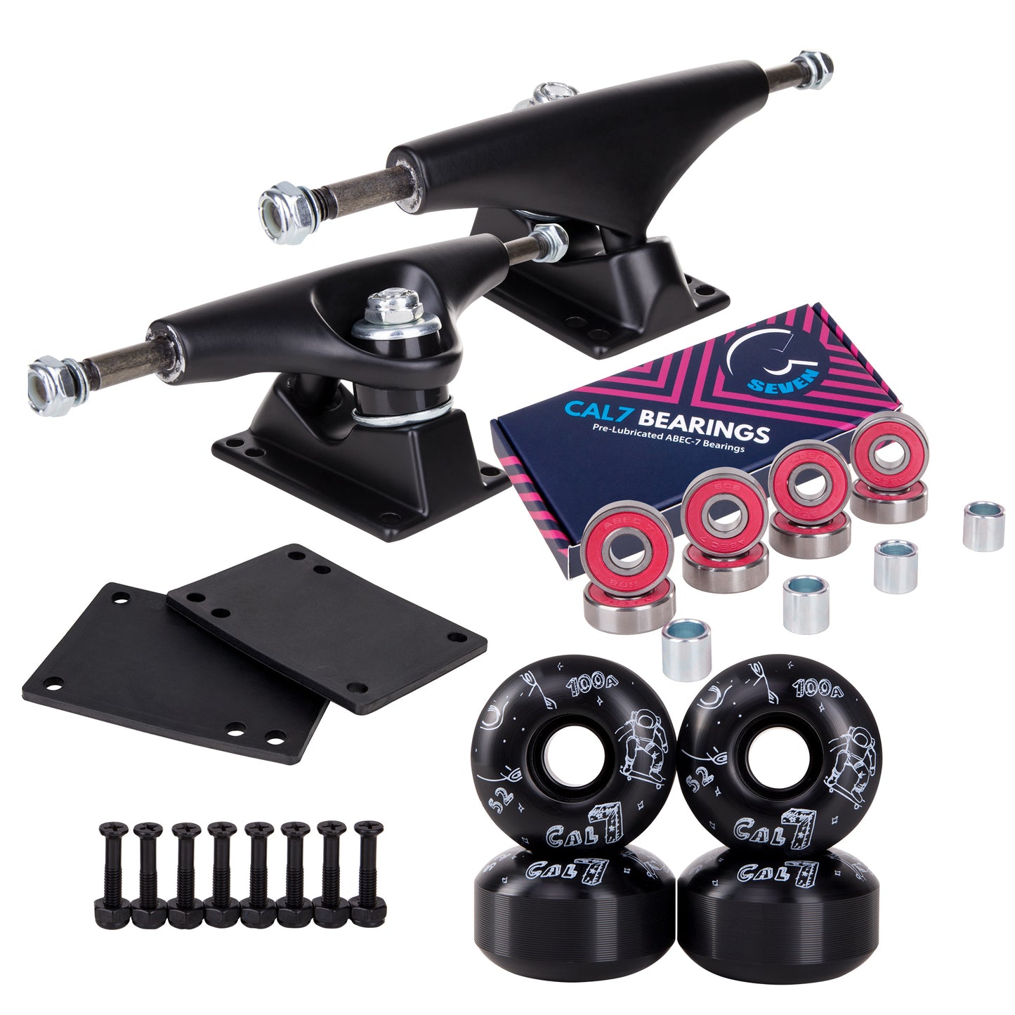 Skateboard Setup Combo | Matte Black Trucks & 100A Wheels