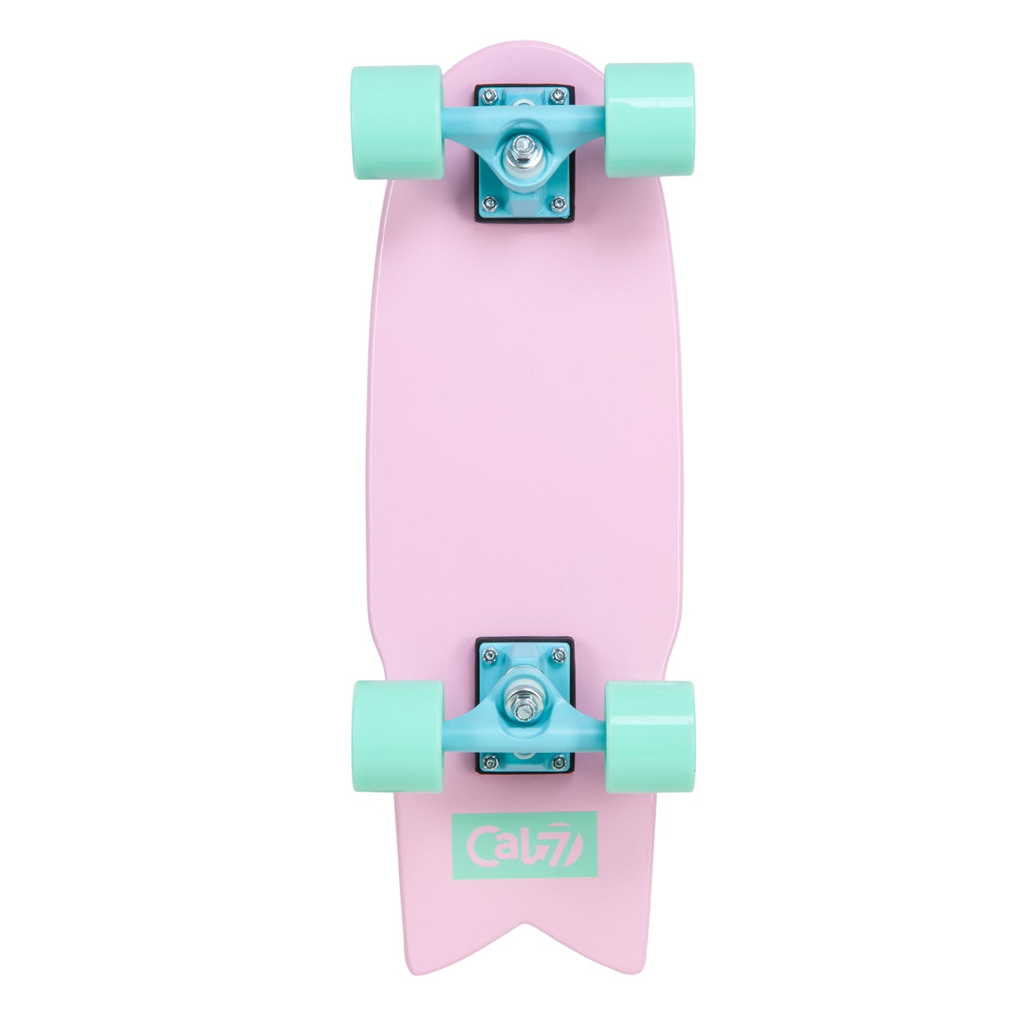 Cal 7 Pansy 22” Fishtail Mini Cruiser pink deck with turquoise 65mm 80A wheels and 4.5-inch trucks