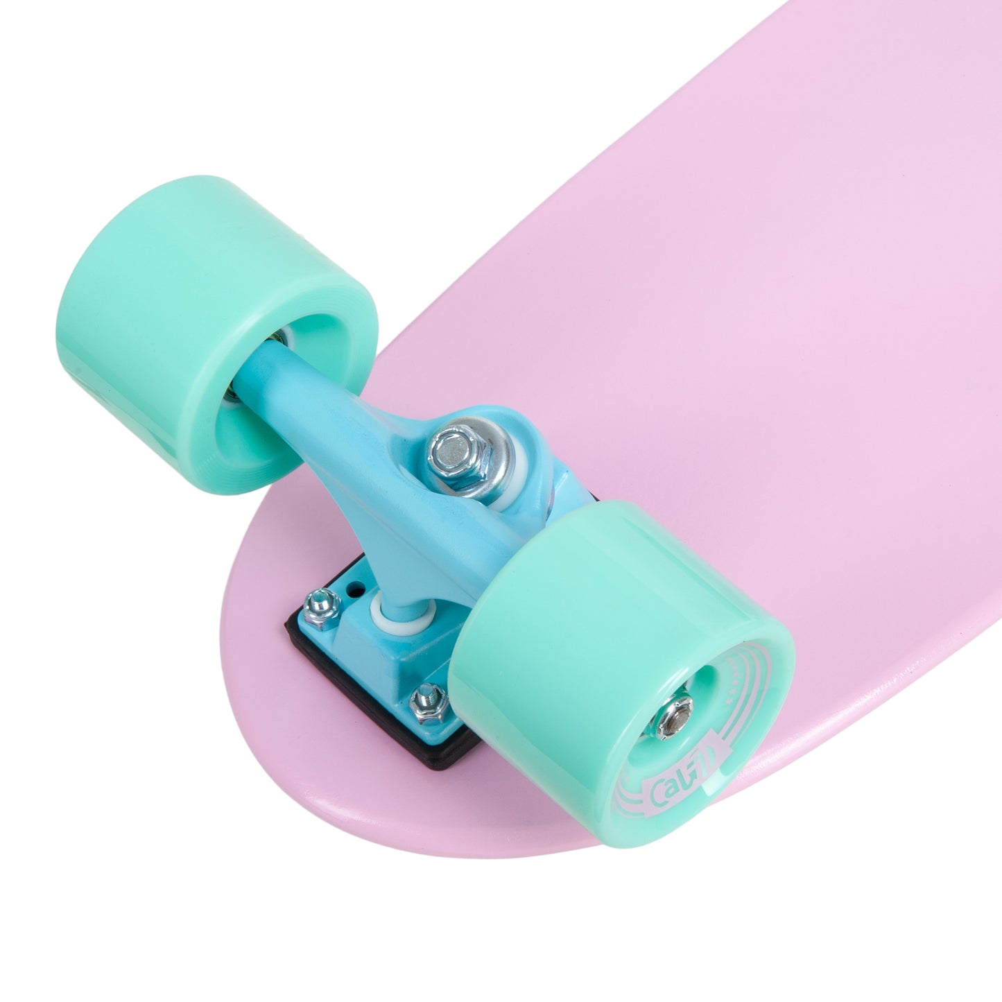 Cal 7 Pansy 22” Fishtail Mini Cruiser pink deck with turquoise 65mm 80A wheels and 4.5-inch trucks