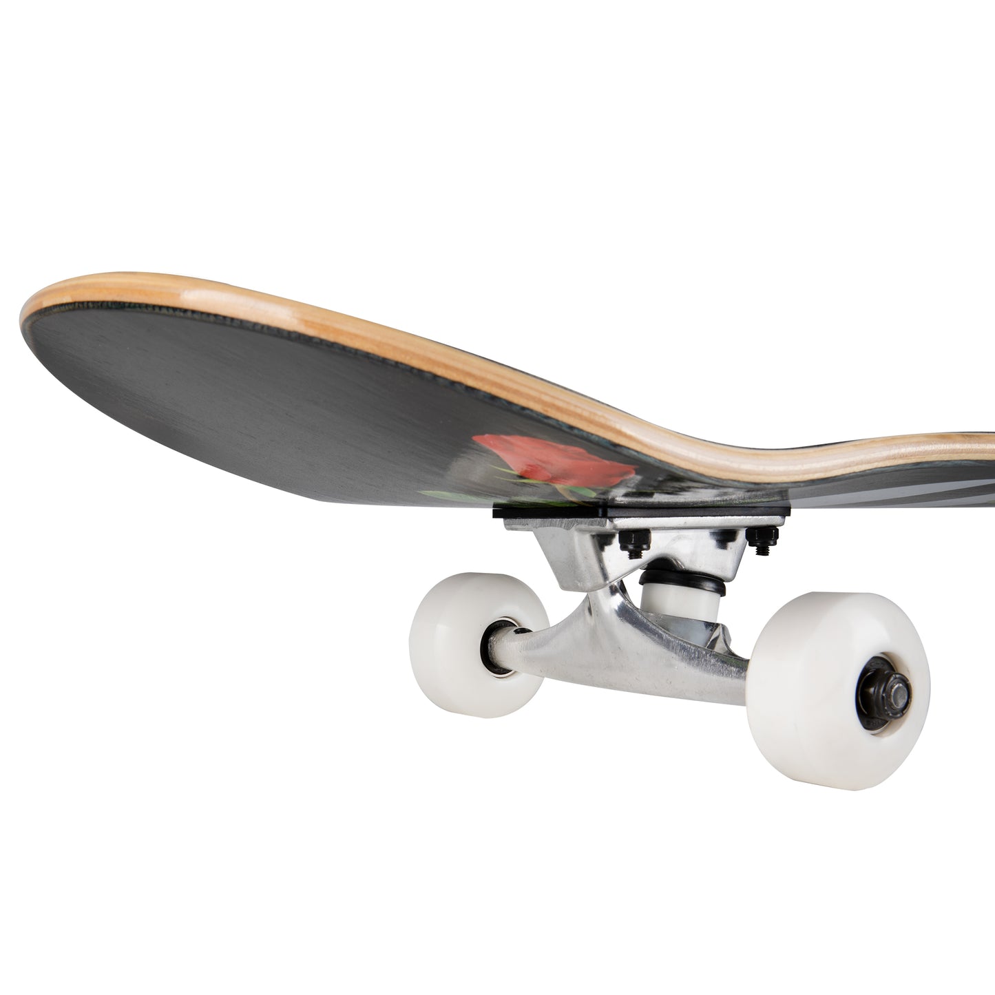 Cal 7 complete 8-inch skateboard with black fallout graphic with red roses