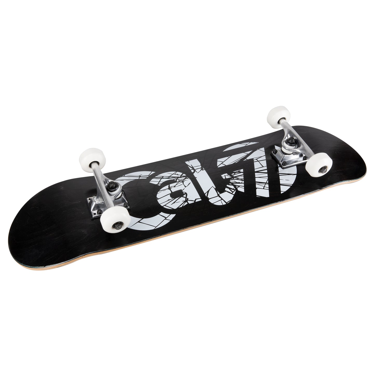): Cal 7 complete 8-inch Heist skateboard with black deck and glass shattered graphic