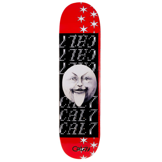 Cal 7 Dogma skateboard deck with black and red graphics and man-on-the-moon illustration