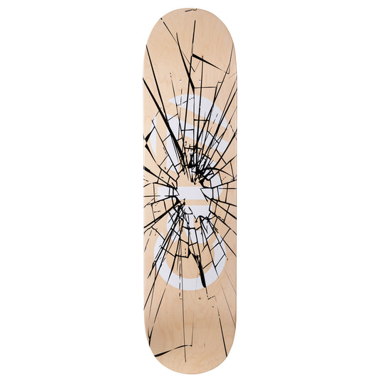 Cal 7 Heist 7.75”/8”/ 8.25”/8.5”-Inch Skateboard Deck with natural wood grain, white logo and shattered graphic design.