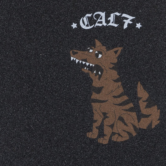 Cal 7 black skateboard griptape with dog design