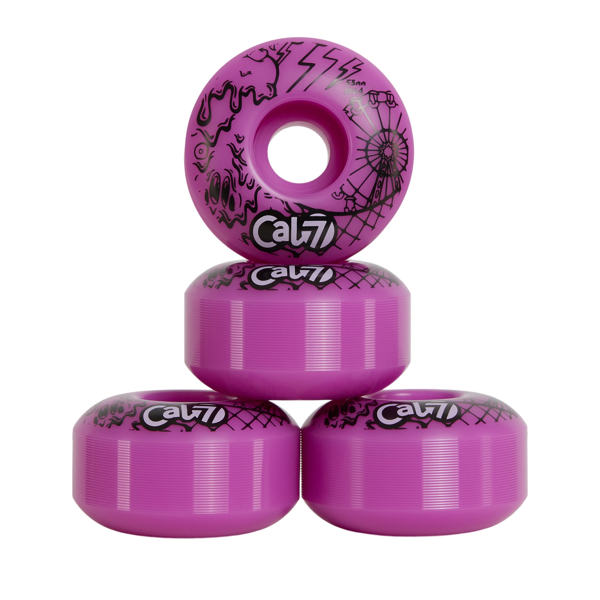 Cal 7 Frenzy 53mm 100A pink skateboard wheels with ice cream linear art design