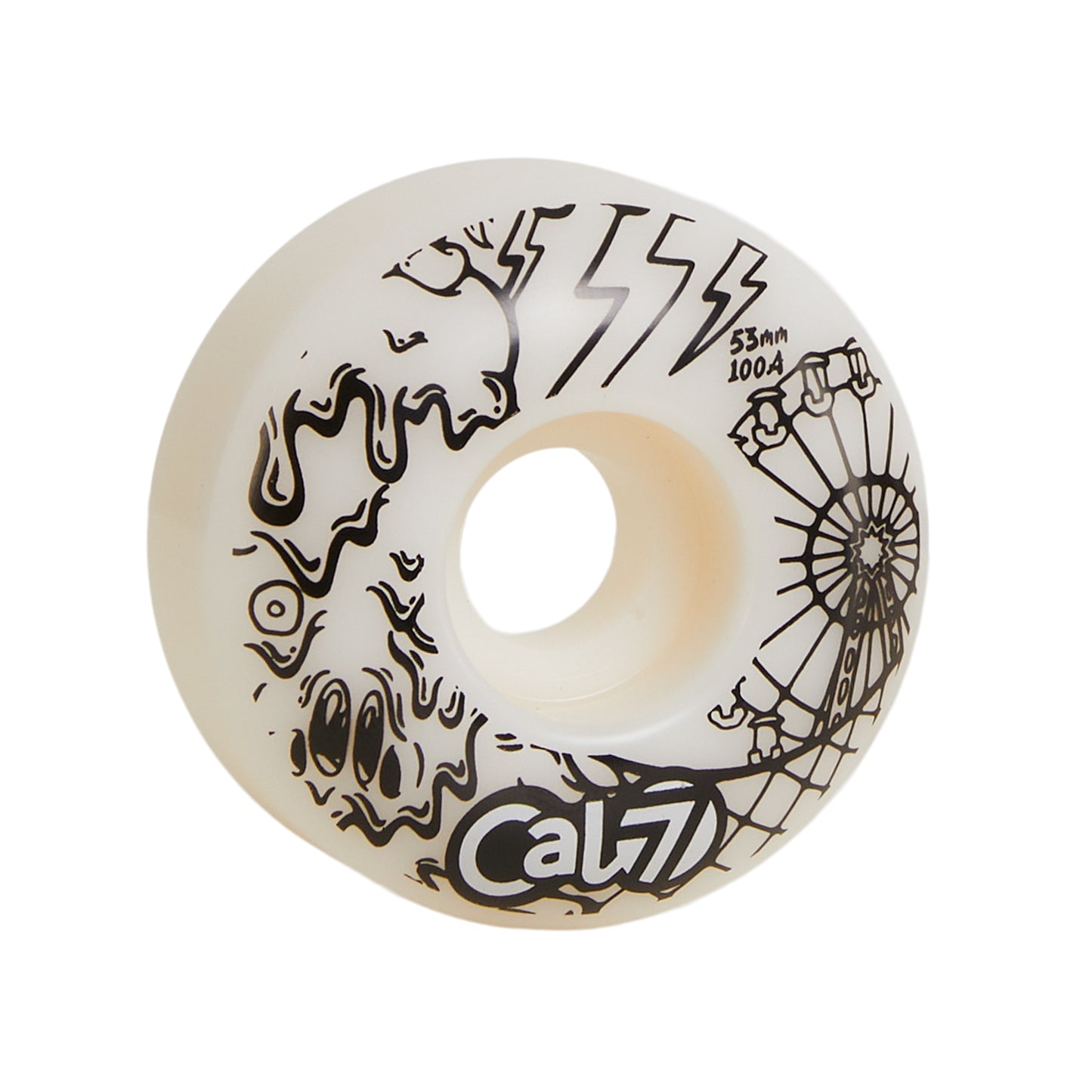 Cal 7 Frenzy 53mm 100A white skateboard wheels with ice cream linear art design