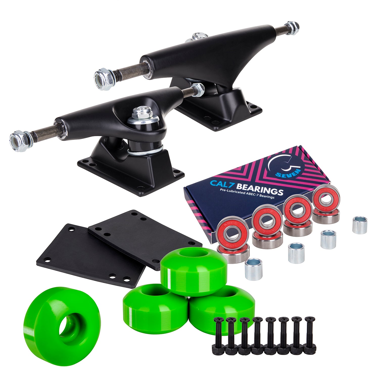 Skateboard Setup Combo | Black Trucks & 99A Wheels – Cal 7
