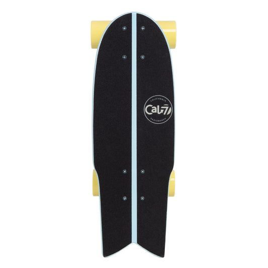 Cal 7 Glory 22” Fishtail Mini Cruiser in soft yellow and light blue, 65mm 80A yellow wheels, blue 4.5-inch trucks