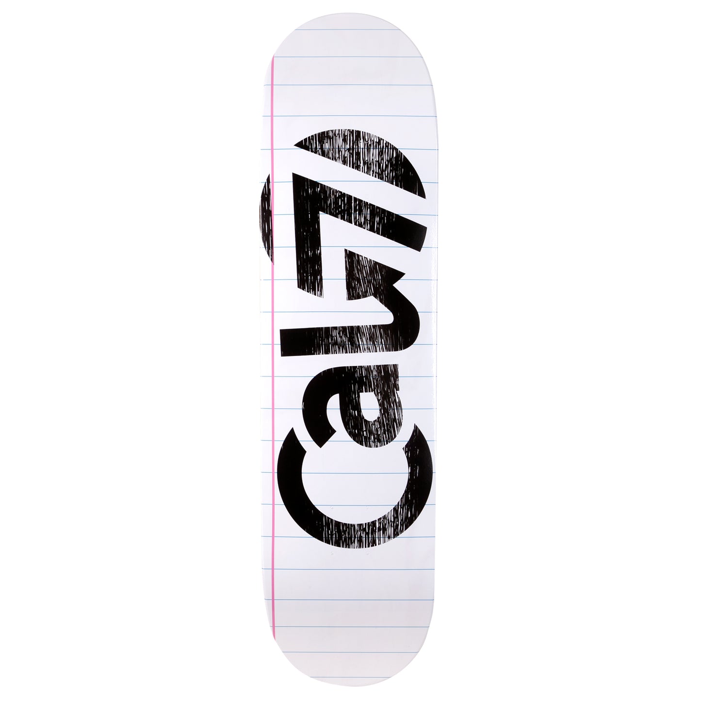 Cal 7 skateboard deck with lined paper sketch graphic