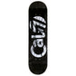 Cal 7 Heist skateboard deck with white Cal 7 logo on a black background and a shattered-glass graphic