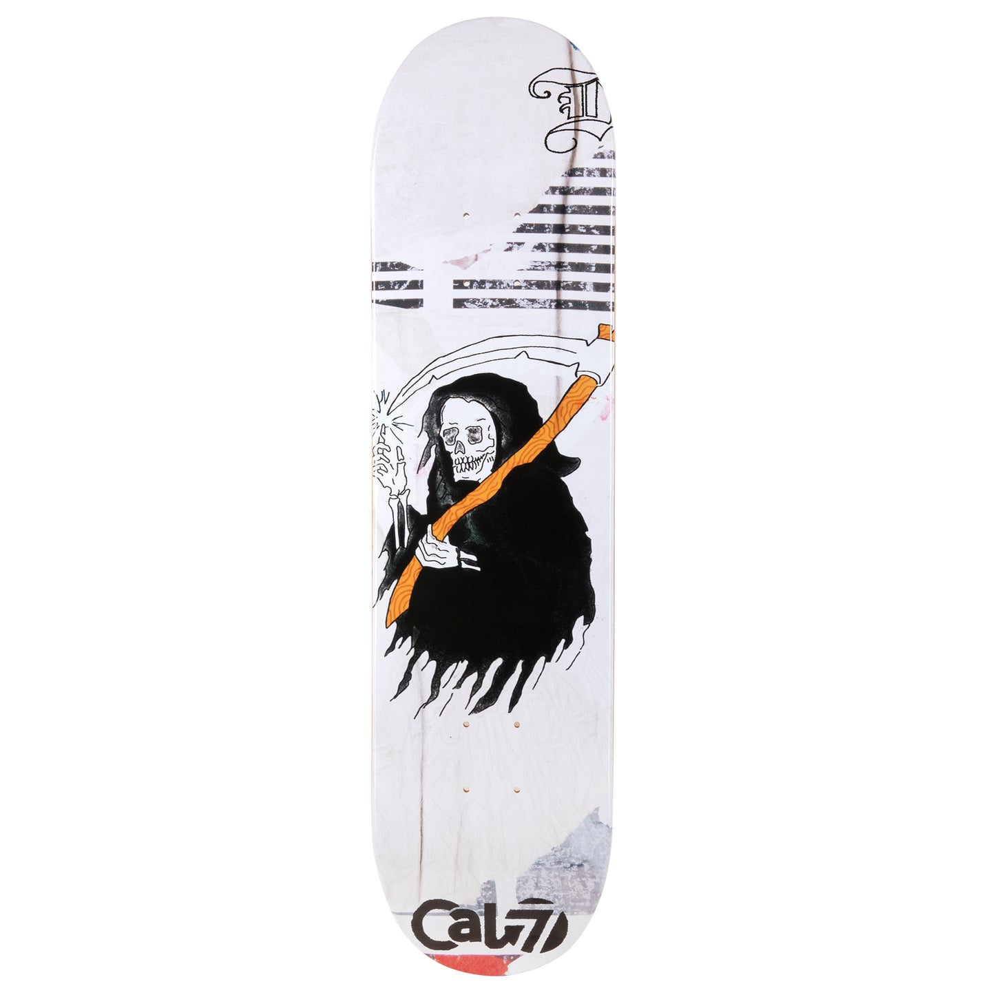 cold pressed cal 7 skateboard deck with reaper graphic