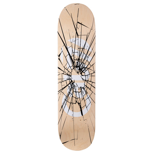 Cal 7 Heist 7.75”/8”/ 8.25”/8.5”-Inch Skateboard Deck with natural wood grain, white logo and shattered graphic design. 