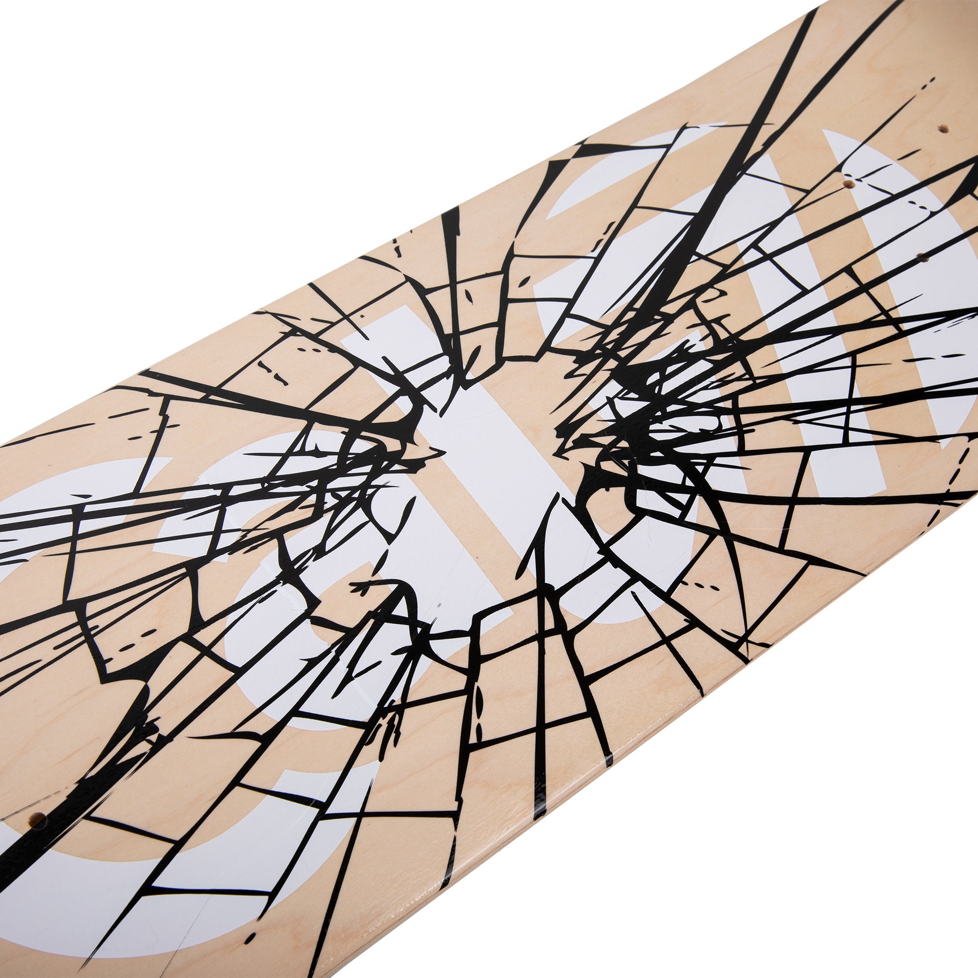 Cal 7 Heist 7.75”/8”/ 8.25”/8.5”-Inch Skateboard Deck with natural wood grain, white logo and shattered graphic design. 