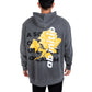 Cal 7 Latin Motto Oversized Hoodie Sweatshirt in Grey with Yellow Floral Print 