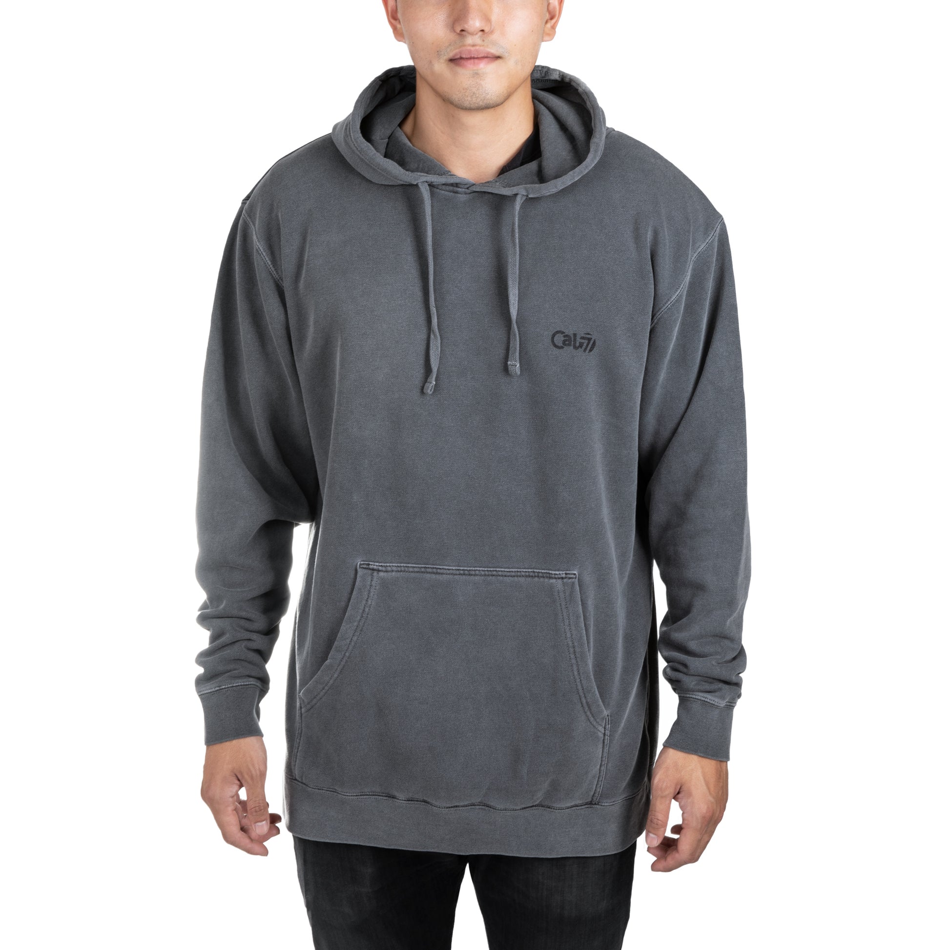 Cal 7 Latin Motto Oversized Hoodie Sweatshirt in Grey with Yellow Floral Print 