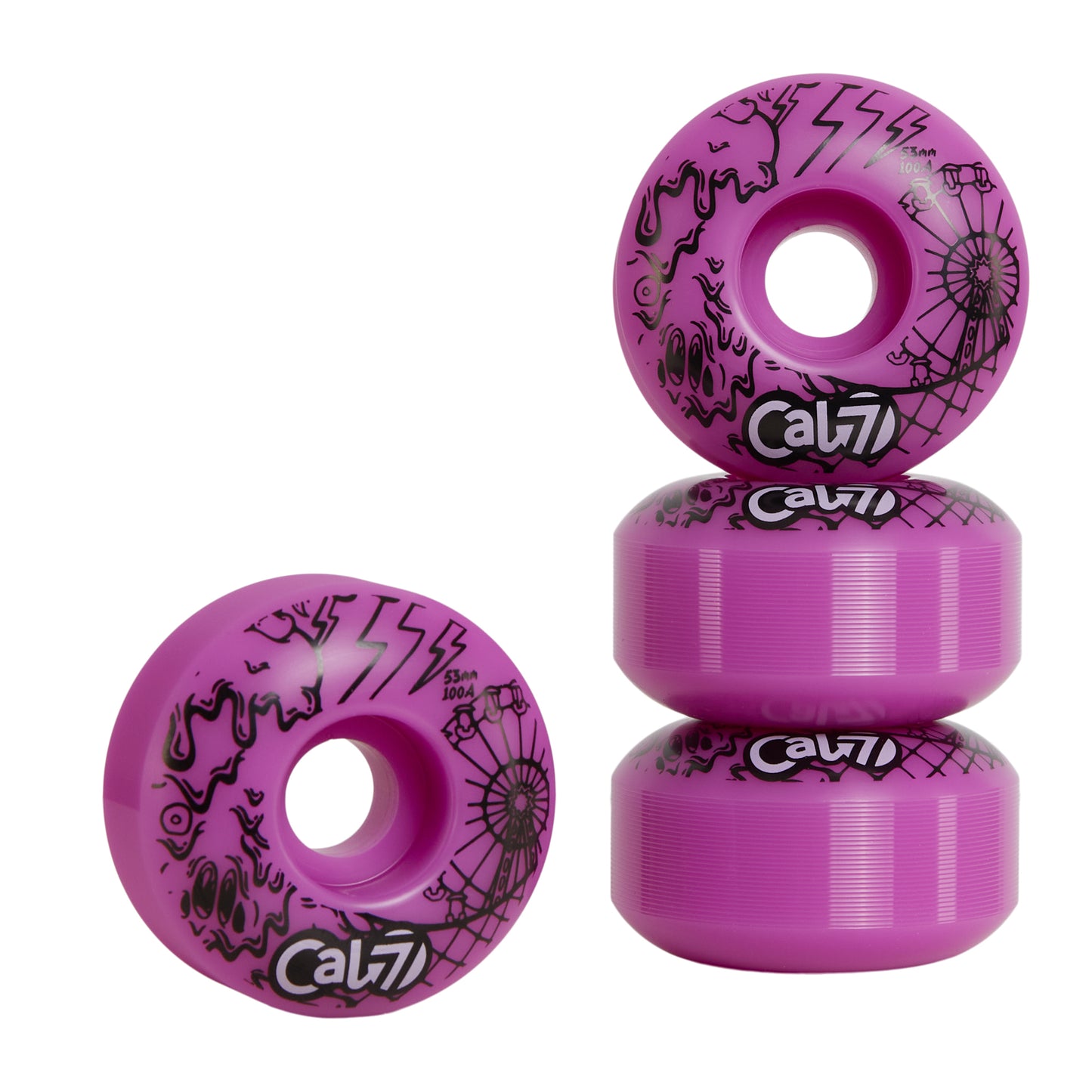 Cal 7 Frenzy 53mm 100A pink skateboard wheels with ice cream linear art design 