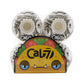 Cal 7 Frenzy 53mm 100A skateboard wheels with taco terror linear art design 